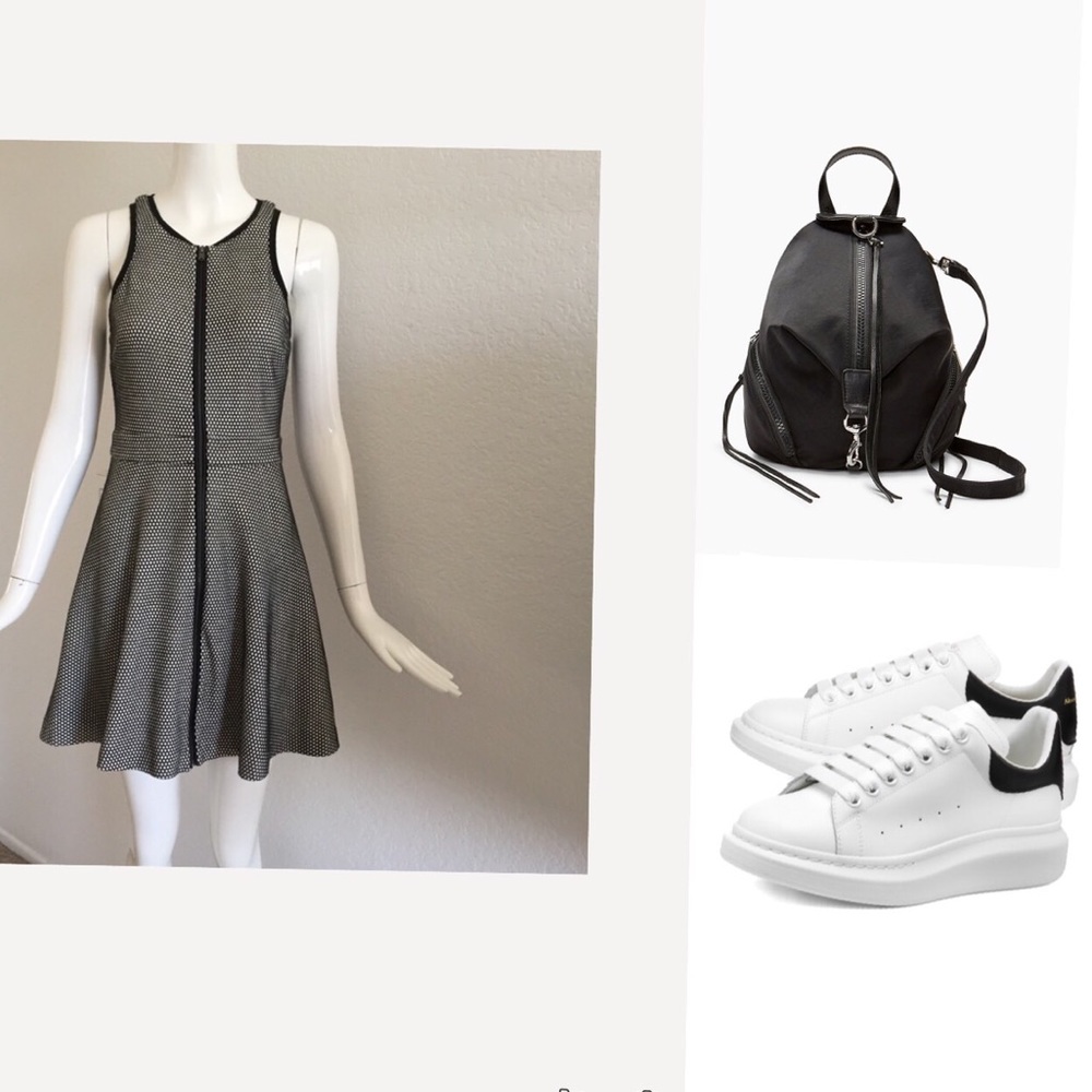 Club Monaco black white front zip dress